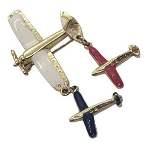 Vintage Airplane Brooch Enamel Aviation Art Pilot Flight Crew Travel Air Show